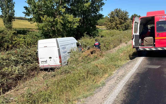 Gönen'de panelvan sarmaşıklara daldı, sürücü itfaiyeyle kurtarıldı