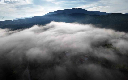 Kastamonu İhsangazi'de sabah sisi ilçe merkezini ve ormanlık alanı kapladı