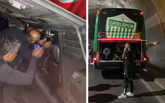 Kurban ve dualarla uğurlanan Çayelispor, tünelde mahsur kaldı
