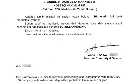 Kozinoğlu'nun 2011'deki tutuklama sevk yazısında Zekeriya Öz'ün imzası çıktı