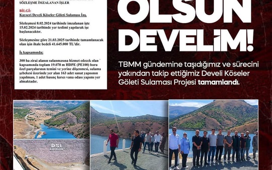 MHP'li vekil Ersoy, Develi'de 300 hektarlık sulama projesinin tamamlandığını açıkladı