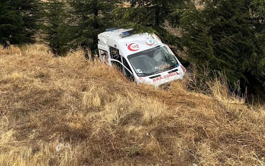 Eskişehir'de Seyitgazi yolunda yoldan çıkan hasta nakli ambulansında 4 kişi yaralandı