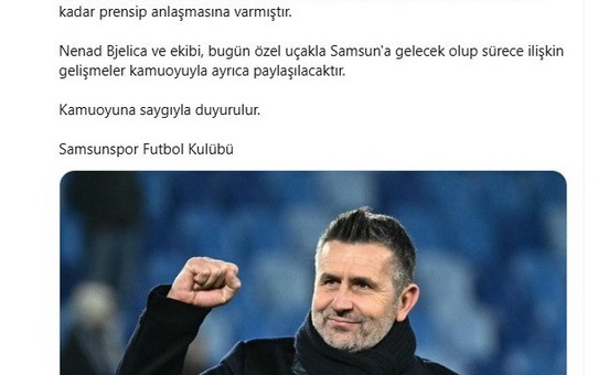 Samsunspor ile prensip anlaşması sağlanan Nenad Bjelica, özel uçakla Samsun'a gelecek