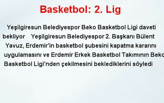 Basketbol: 2. Lig