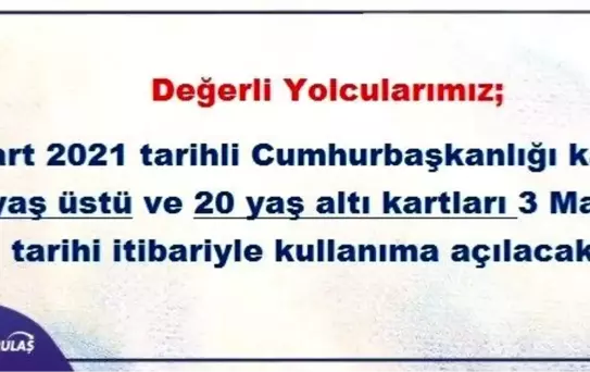 BURULAŞ'tan, 65 yaş üstü ve 20 yaş altı açıklaması