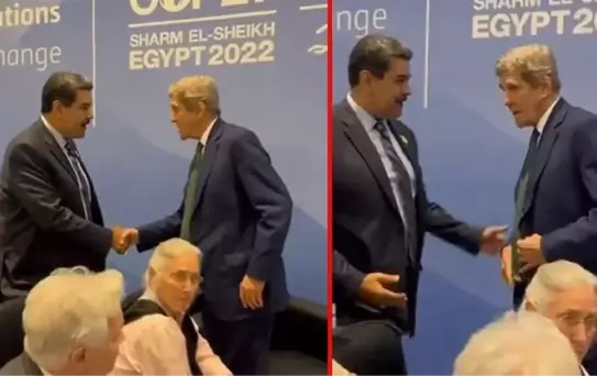 ABD'li eski Dışişleri Bakanı Kerry, 2 yıl önce başına 15 milyon dolar ödül koydukları Venezuela Devlet Başkanı Maduro'nun önünde ceketini ilikledi