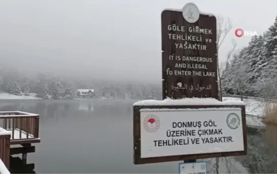 Gölcük Tabiat Parkı beyaza büründü