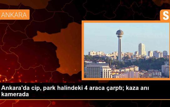 Ankara'da cip, park halindeki 4 araca çarptı; kaza anı kamerada