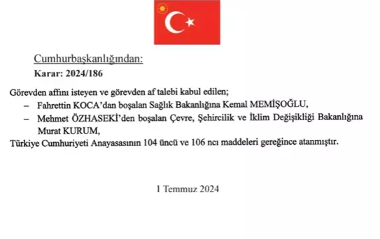 Murat Kurum Sağlık Bakanlığına, Kemal Memişoğlu Çevre Bakanlığına atandı