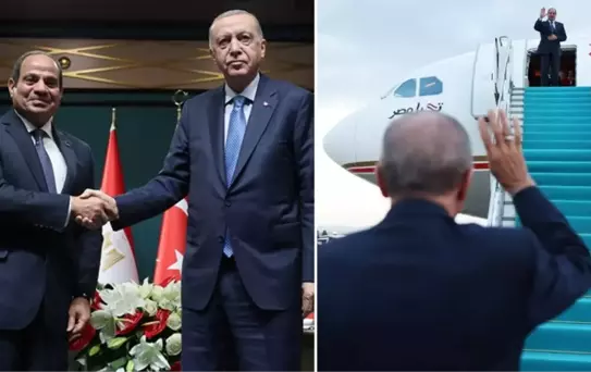 Cumhurbaşkanı Erdoğan, Sisi'yi 'Rabia' işaretiyle uğurladı