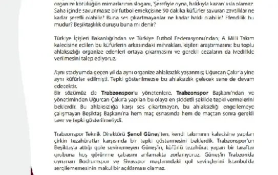 Trabzonspor'dan Uğurcan Çakır'a Yapılan Küfürlere Sert Tepki