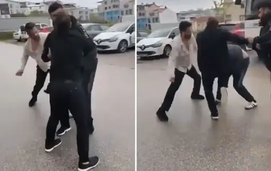 Polis memurunu eşinin gözü önünde böyle dövdüler