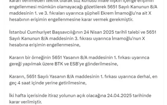 İmamoğlu'nun X Hesabına Erişim Engellendi