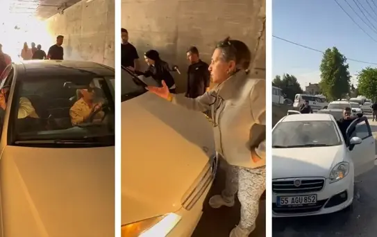 Birbirine yol vermeyen inatçı sürücüler trafiği kilitledi