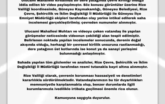 Güneysu Deresinde Kırmızı Su İncelemesi
