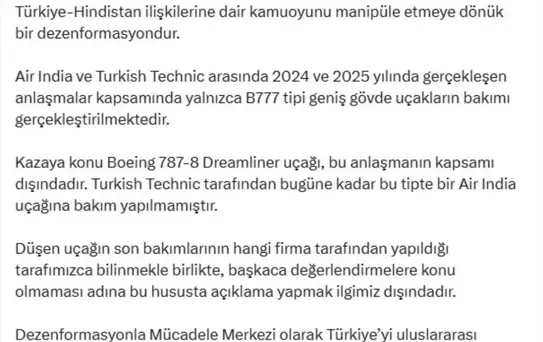 DMM: Uçak Bakım İddiası Dezenformasyon