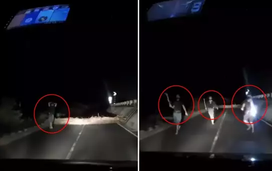 Korku filmlerini andıran görüntü! Aniden yola fırladılar, sürücü geri manevra yaparak kurtuldu