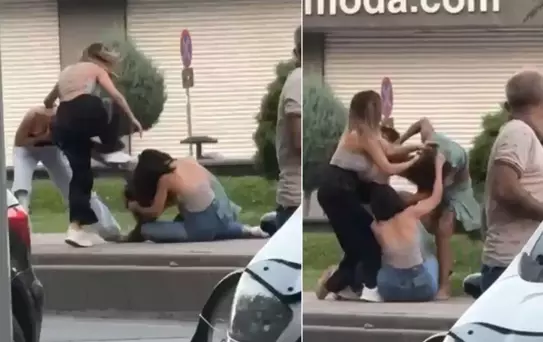 4 kadın dakikalarca kavga etti! Erkekler bile ayıramadı