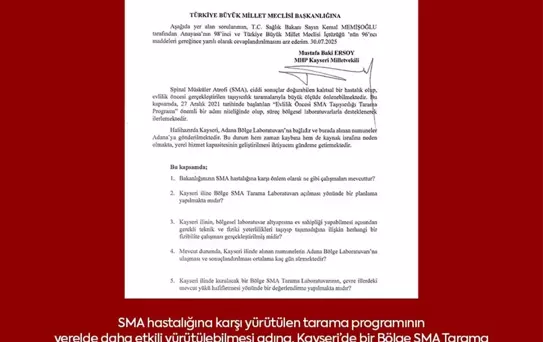 Kayseri'ye SMA Tarama Laboratuvarı Talebi