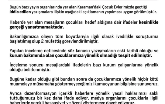 Bakanlık: Karaman Çocuk Evleri İddiaları Asılsız