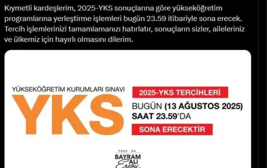 YKS tercih süreci bugün sona eriyor