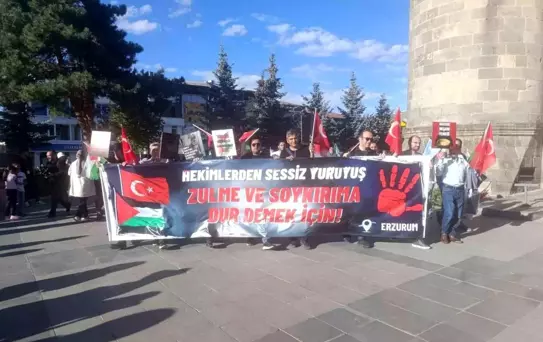 Erzurum'da Sağlık Çalışanlarından Gazze'ye Destek Yürüyüşü