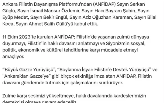 Yerlikaya, Filistin Dayanışma Platformu'nu kabul etti