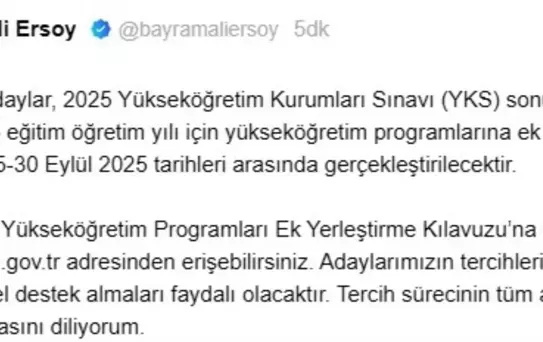 2025 Yükseköğretim Ek Yerleştirme Tarihleri Açıklandı