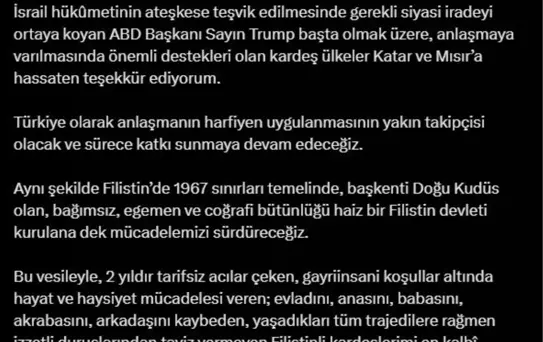 Cumhurbaşkanı Erdoğan: Hamas-İsrail görüşmelerinin sonuçlanmasından memnuniyet duyuyorum