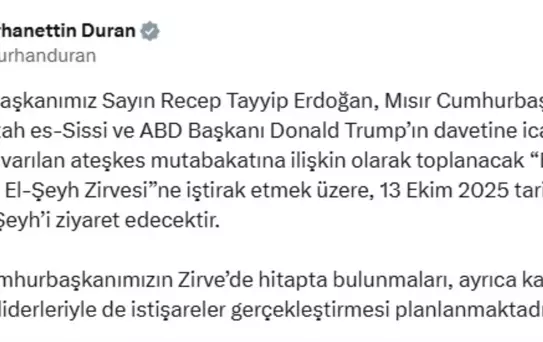 Cumhurbaşkanı Erdoğan, Barış Zirvesi İçin Mısır'a Gidiyor