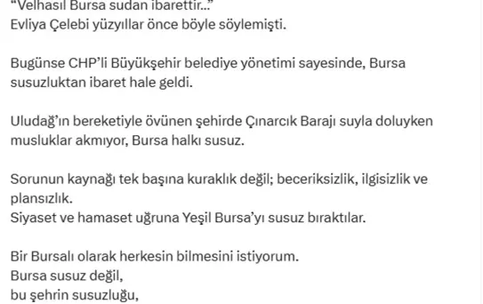 Bursa'nın Susuzluğu CHP'ye Atfedildi