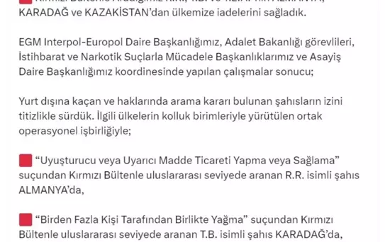 Türkiye'ye İade Edilen Suçlular