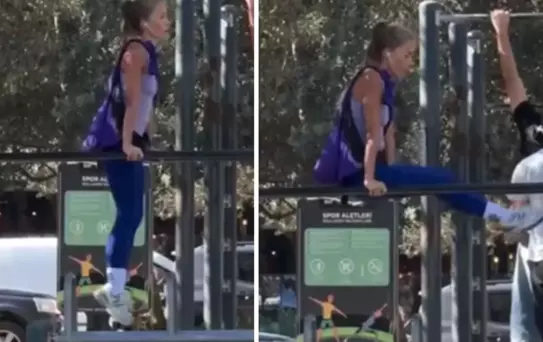 Bade İşçil, parkta spor yaparken görüntülendi