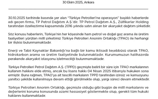 TPAO'dan Operasyon İddialarına Yanıt
