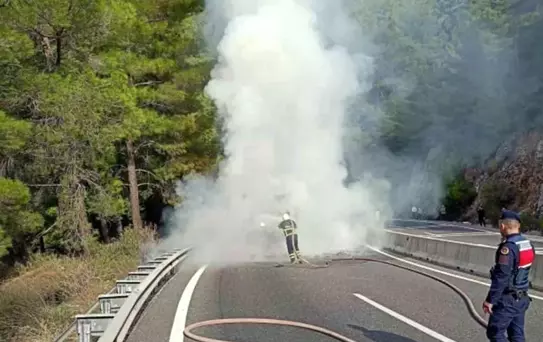 Gökova'da Kamyon Yangını Yol Kapatıldı