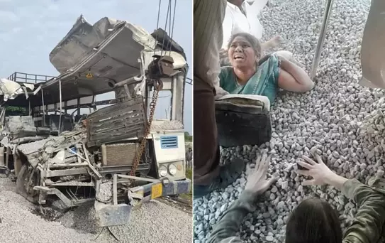 Otobüs ve çakıl yüklü kamyon çarpıştı: 20 ölü! Bazı yolcular çakıla gömüldü