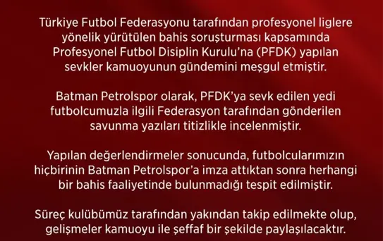Batman Petrolspor'dan Bahis Açıklaması