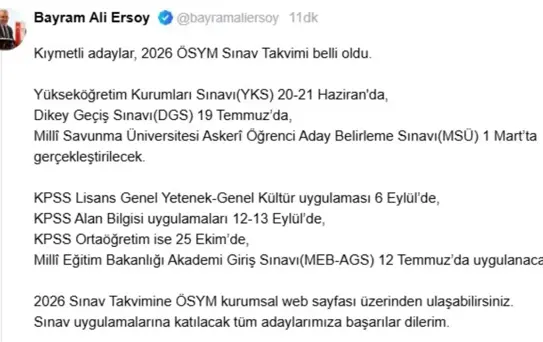 2026 ÖSYM Sınav Takvimi Açıklandı