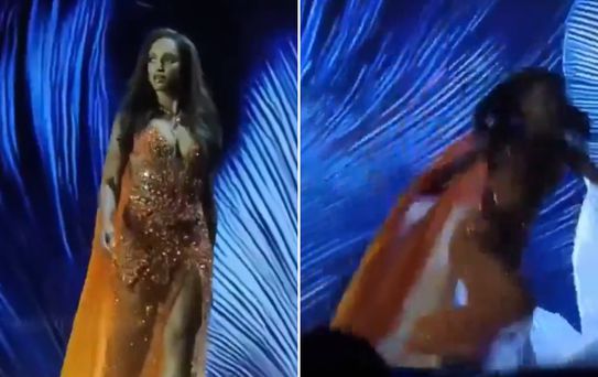 Kainat Güzeli Yarışması'nda Jamaikalı güzel sahneden düştü