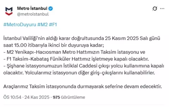 Taksim Metro ve Füniküler Hattı Kapalı
