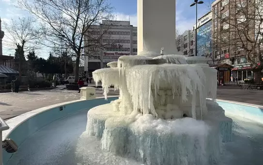 Çorlu'da Süs Havuzları Dondu