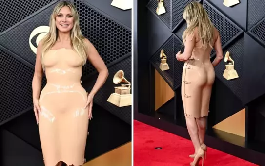 Heidi Klum'un Grammy'deki çıplak illüzyonlu elbisesi ''Yok Artık'' dedirtti