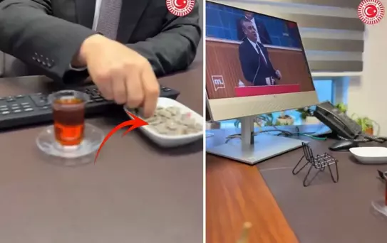 AK Partili vekil, Meclis'te çekirdek çitleyip Özgür Özel'i izledi