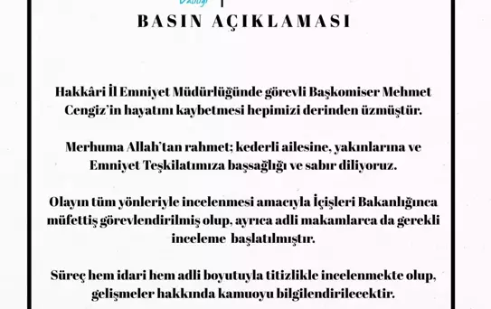 Başkomiser beylik tabancasıyla intihar etti! Valilikten açıklama var