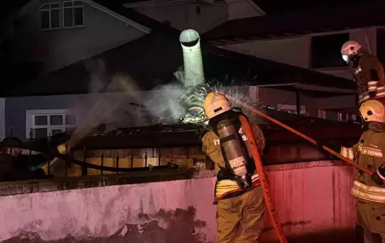 Düzce'de rüzgarın etkisi ile çıkan yangın büyümeden söndürüldü