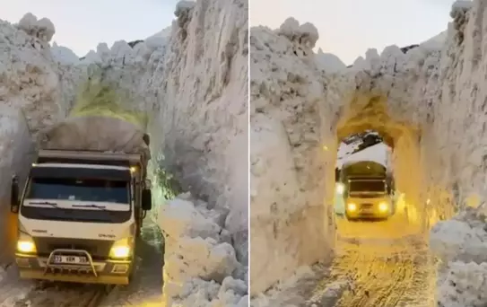 Görüntü kutuplardan değil Türkiye'den! Kar tüneliyle yaşam koridoru