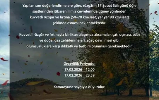 Bursa'da Kuvvetli Rüzgar ve Fırtına Uyarısı