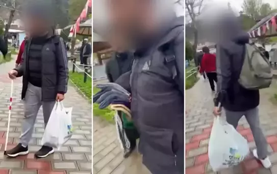 Görme engelli dilencinin zabıtayı görünce bir anda gözleri açıldı