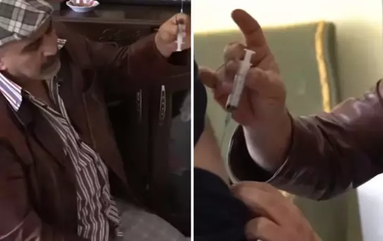 Çay dolu enjektörü, vücuda batırdı