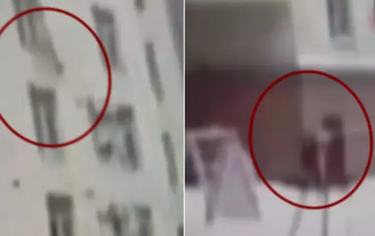 Mucize kurtuluş! 7. kattan düşen çocuğu havada yakaladı